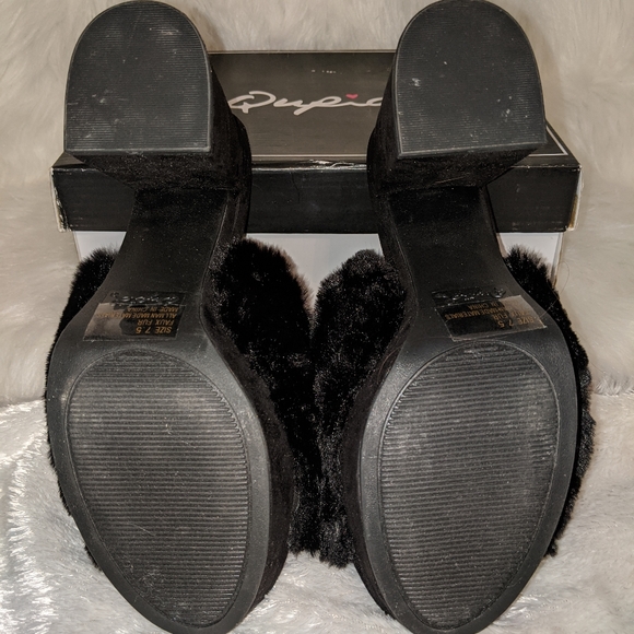 NWT Chunky Faux Fur Platform Slides Heels - Picture 5 of 8